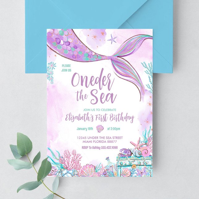 Invitación Oneder the Sea Little Mermaid First Birthday (Subido por el creador)
