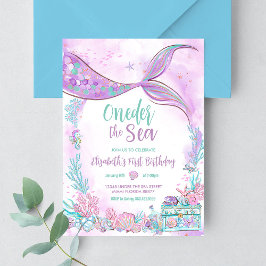 Invitación Oneder the Sea Little Mermaid First Birthday