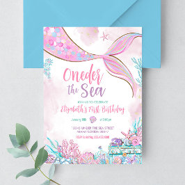 Invitación Oneder the Sea Little Mermaid First Birthday