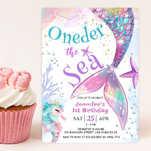 Invitación Oneder The Sea Mermaid 1er cumpleaños