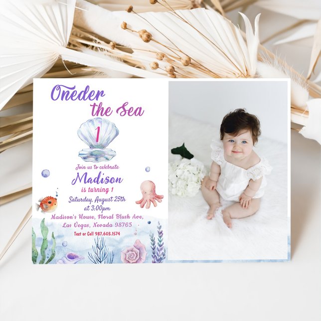 Invitación Oneder The Sea Mermaid 1er cumpleaños foto Fiesta (Subido por el creador)