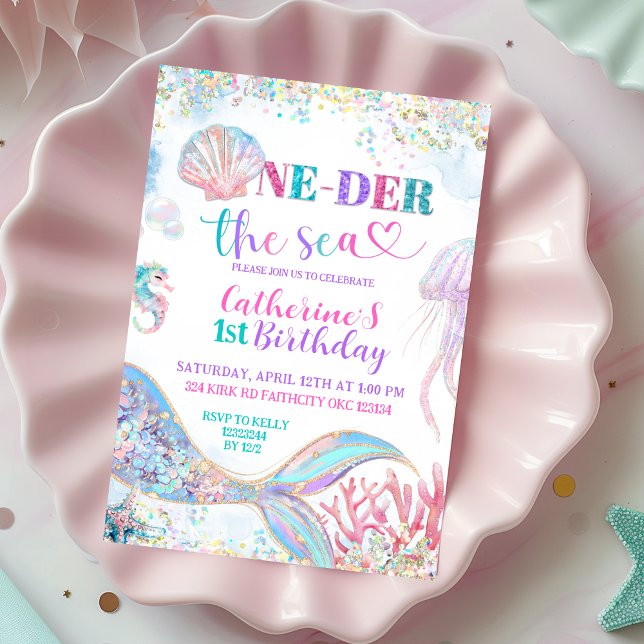 Invitación  Oneder the sea mermaid 1st birthday invitation (Subido por el creador)