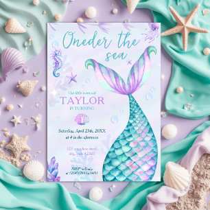 Invitación Oneder the Sea Mermaid chica de primer cumpleaños