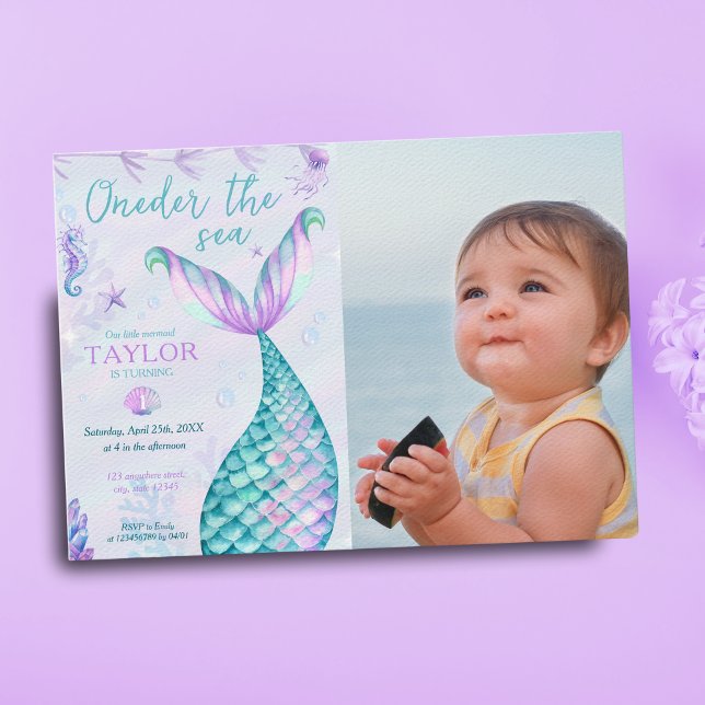 Invitación Oneder the Sea Mermaid chica de primer cumpleaños (Subido por el creador)