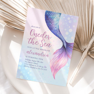 Invitación Oneder the Sea Mermaid First Birday