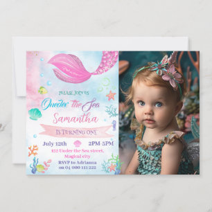 Invitación Oneder The Sea Mermaid Photo First Birthday