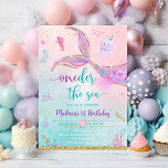 Invitación Oneder the Sea Mermaid Pink Purple Birthday<br><div class="desc">Esta encantadora invitación se caracteriza por una colorida cola de sirena con falsos adornos purpurinas de oro.</div>