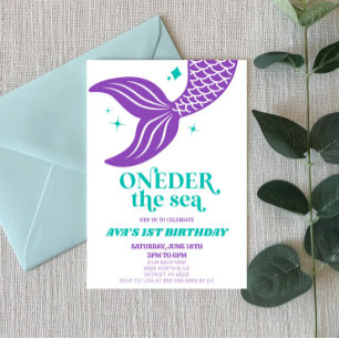 Invitación Oneder The Sea Mermaid Primera Fiesta de Cumpleaño