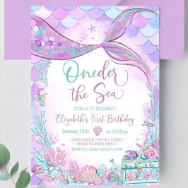 Invitación Oneder the Sea Mermaid Purple Primer cumpleaños Ve