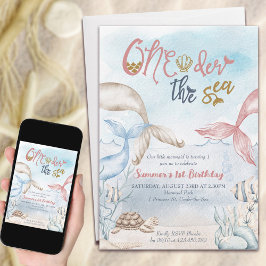 Invitación Oneder the Sea Mermaid Watercolor 1er cumpleaños