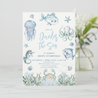 Invitación Oneder the Sea Ocean Animals Boy 1st Birthday 