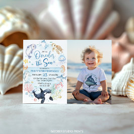 Invitación Oneder The Sea Ocean Animals Kids Birthday Photo