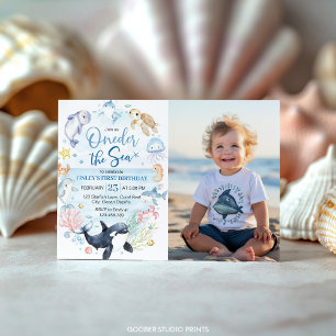 Invitación Oneder The Sea Ocean Animals Kids Birthday Photo