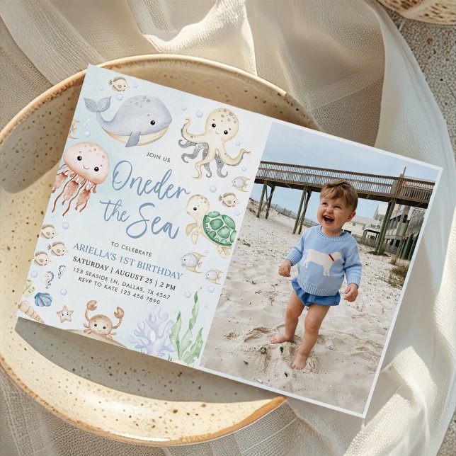 Invitación Oneder The Sea Ocean Animals Primera Foto De Cumpl (Subido por el creador)