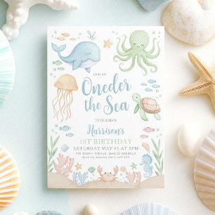 Invitación Oneder The Sea Ocean Boy Primer Cumpleaños