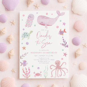 Invitación Oneder the Sea Pink Pastel 1er cumpleaños