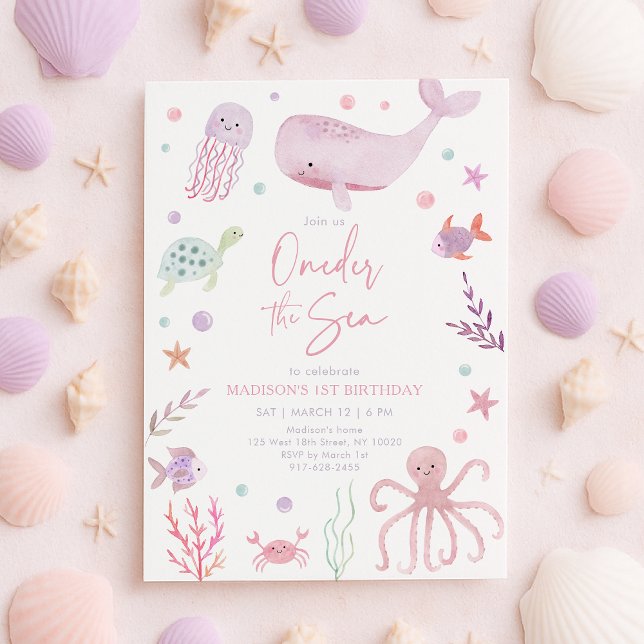Invitación Oneder the Sea Pink Pastel 1er cumpleaños (Subido por el creador)
