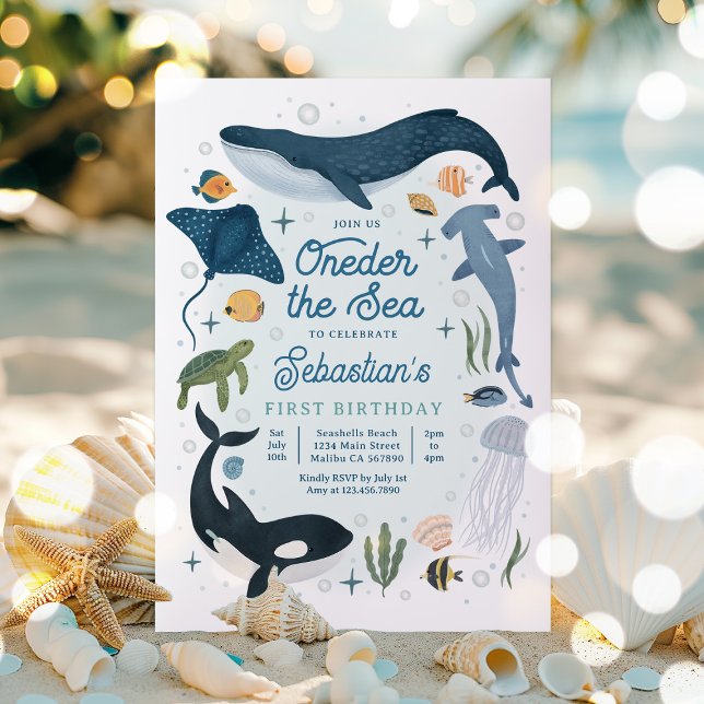 Invitación Oneder The Sea Whale Shark Sea Life 1er cumpleaños (Subido por el creador)