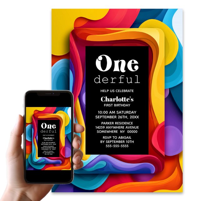 Invitación Onederful Cumpleaños Colorido Fiesta de 1er Cumple (Subido por el creador)