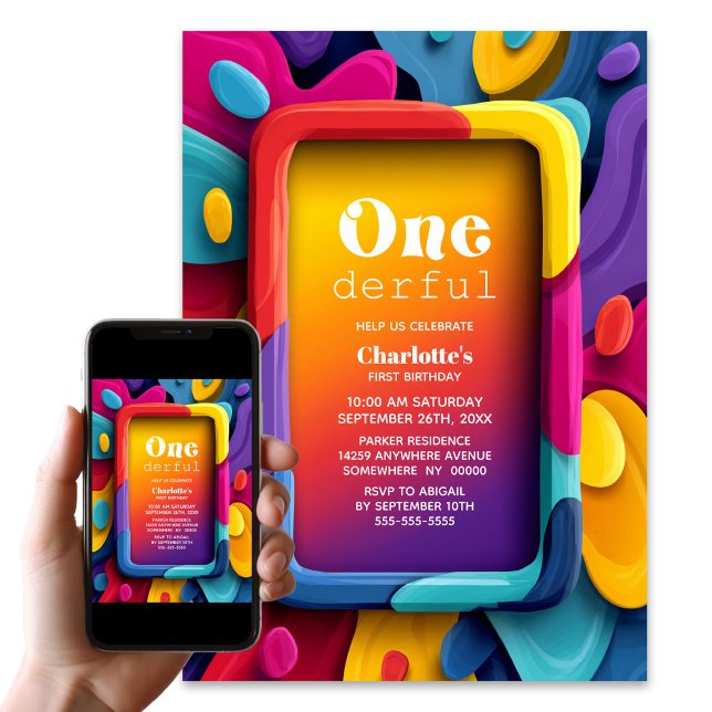 Invitación Onederful Fiesta de Cumpleaños Colorida (Subido por el creador)