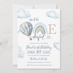 Invitación Onederful Niño Globo Aerostático Cumpleaños 1