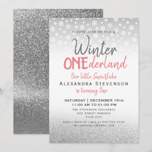 Invitación ONEderland de invierno cumpleaños 1 copos de nieve