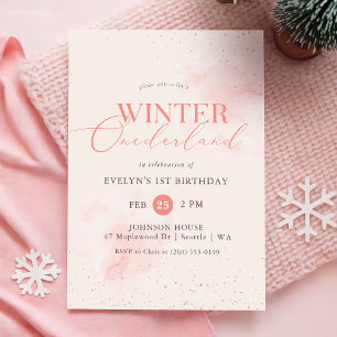 Invitación ONEderland de invierno Glitter plateado rosa Cumpl