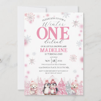 Invitación Onederland de invierno rosa