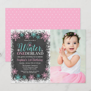 Invitación ONEderland de Invierno Tiza Verde Cumpleaños 1