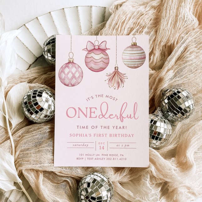 Invitación ONEmaravillosos Navidades de ornamentos rosados Pr (Subido por el creador)