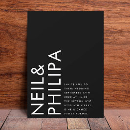 Invitación Onyx Black Ultra Modern Bold NAMES Boda simple