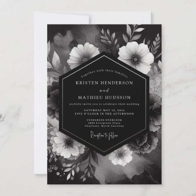 Invitación Onyx Floral Noir Wedding (Anverso)