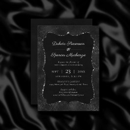 Invitación Onyx Romance | Damasco negro satinado