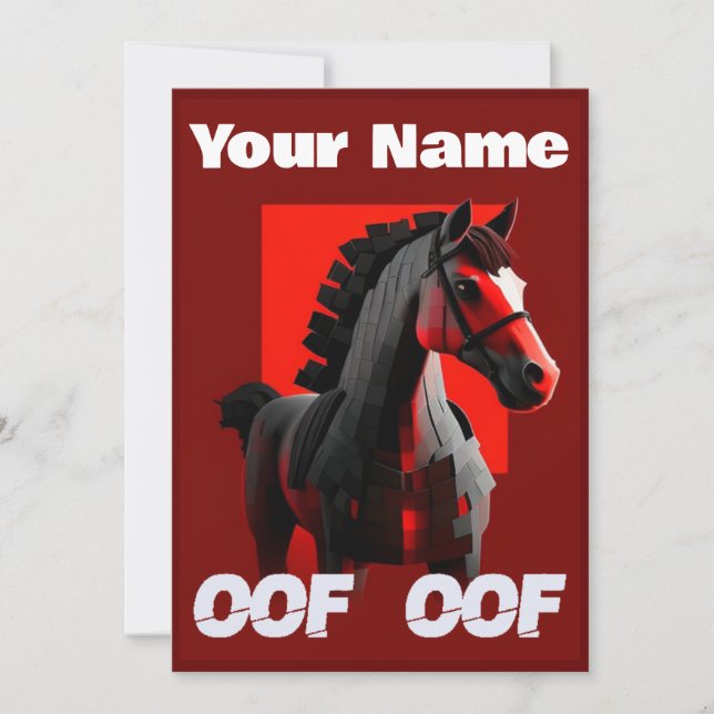 Invitación Oof Roblox Funny Meme Red Horse (Anverso)