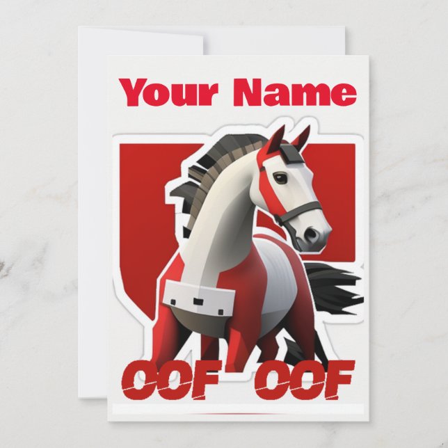 Invitación Oof Roblox Funny Meme Red White Horse (Anverso)