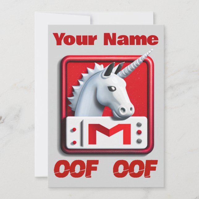 Invitación Oof Roblox Funny Meme Red White Unicorn (Anverso)