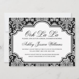 Invitación Ooh La La Black And White Damask Bridal Shower Inv