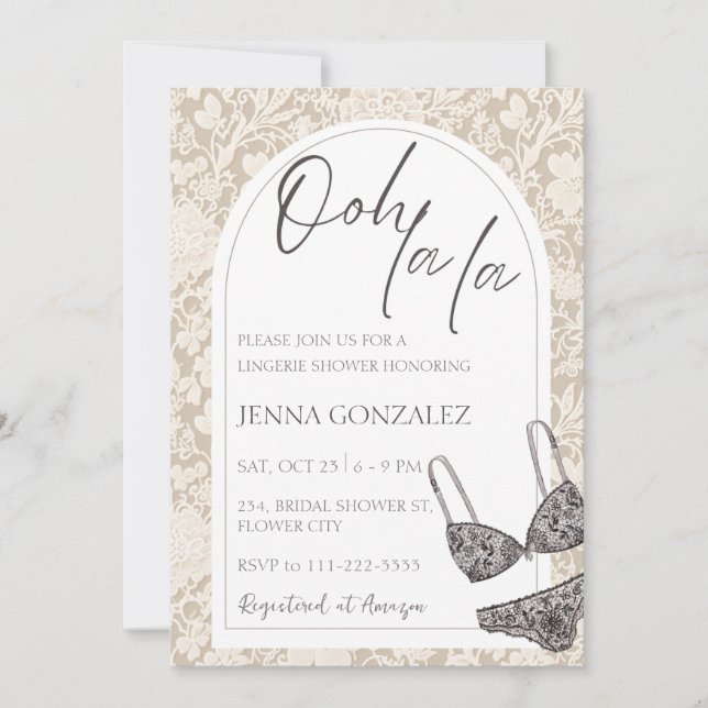 Invitación Ooh La la Bra Lingerie Lace Shower Bridal (Anverso)
