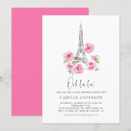 Invitación Ooh la la Eiffel Tower Pink Floral Birday Party