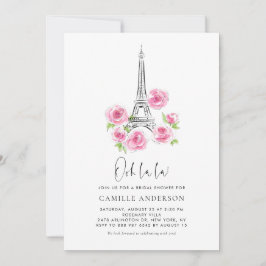 Invitación Ooh la la Eiffel Tower Pink Floral Bridal Shower