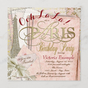 Invitación Ooh La La Fiesta de Cumpleaños Vintage París