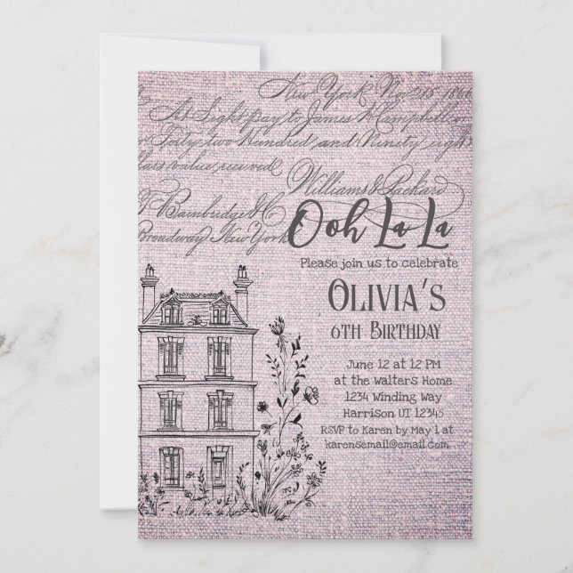 Invitación Ooh La La French Floral Paris Fiesta (Anverso)