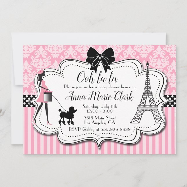 Invitación Ooh la la - Paris Poodle Pink Baby Shower (Anverso)