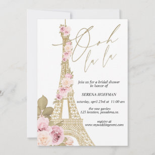 Invitación Ooh La La, tema de París, ducha de novias, Torre E