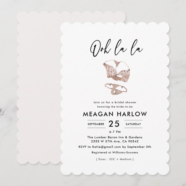 Invitación Ooh La Lingerie Bridal Shower Hen Fiesta (Anverso / Reverso)