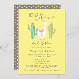 Invitación Ooh La Llama Baby Shower lindo amarillo pardo simp