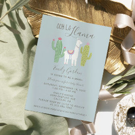 Invitación Ooh La Llama Baby Shower lindo azul y marrón simpl