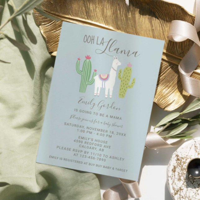 Invitación Ooh La Llama Baby Shower lindo azul y marrón simpl (Subido por el creador)