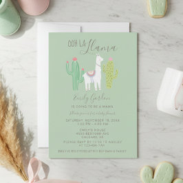 Invitación Ooh La Llama Baby Shower lindo verde azulado y mar