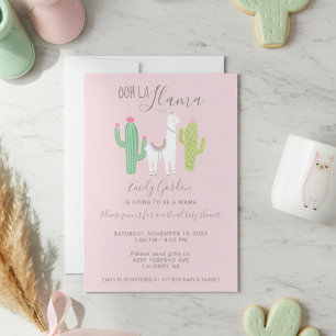 Invitación Ooh La Llama Baby Shower virtual lindo marrón rosa